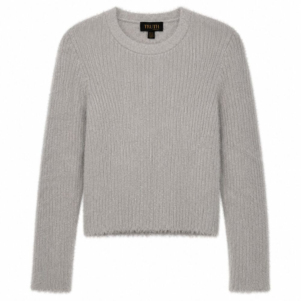Truth By Republic Sweater Women's XS Gray Fuzzy Crew Neck Long Sleeve Pullover